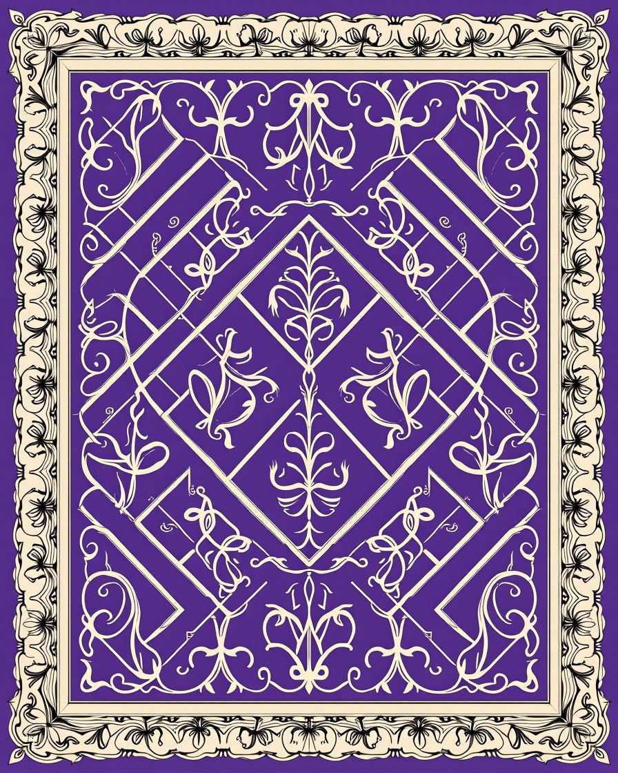 Royal Purple Ornate Laurel Wreath Rug