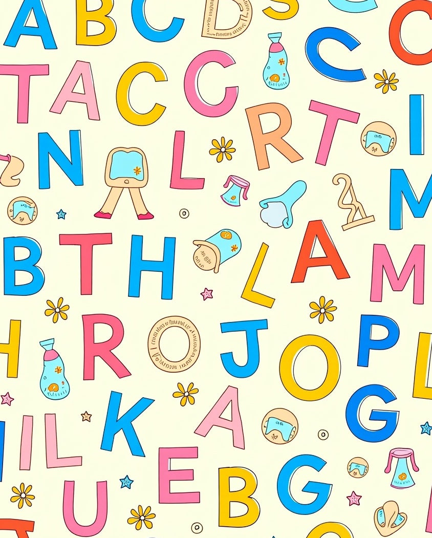 Colorful Alphabet Letters And Whimsical Objects Rug