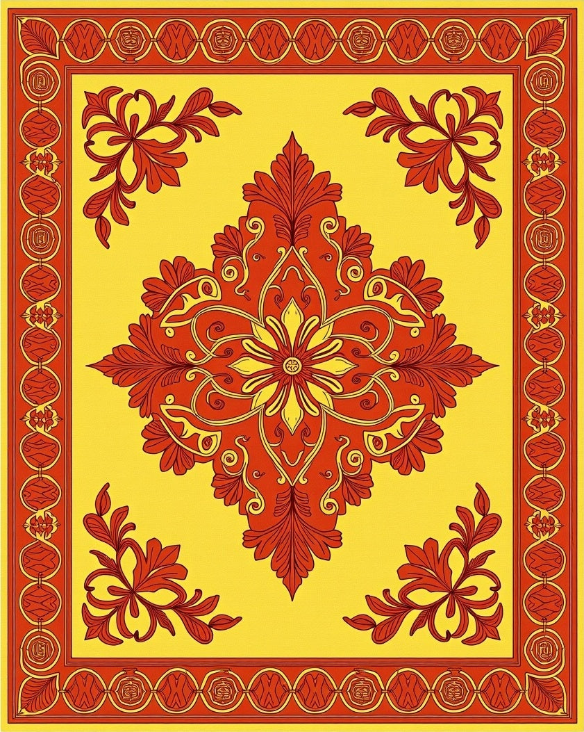 Traditional Red Crimson Floral Medallion Rug