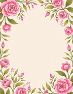 Pink Roses Vine Border Rug