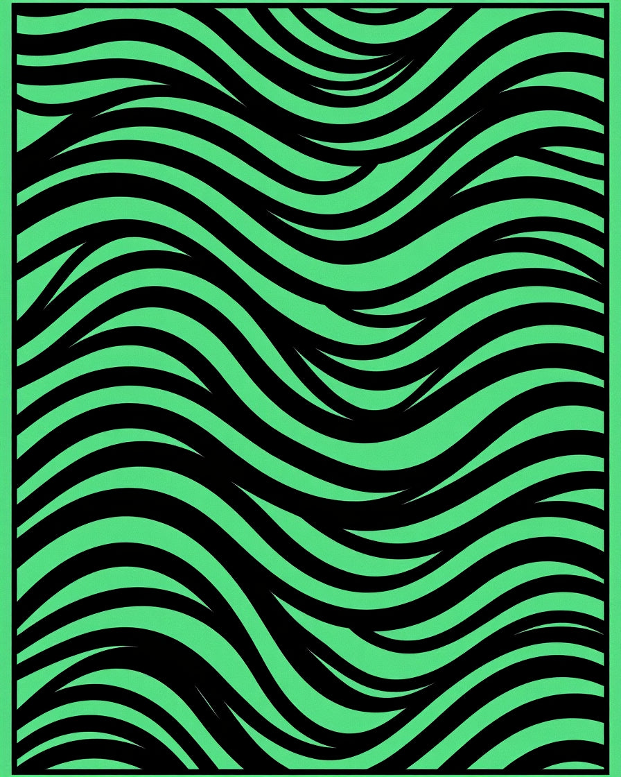 Vibrant Black Green Wavy Lines Rug