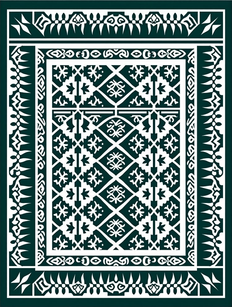 Dark Teal Geometric Lattice Medallion Repeat Rug