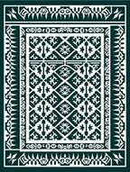 Dark Teal Geometric Lattice Medallion Repeat Rug