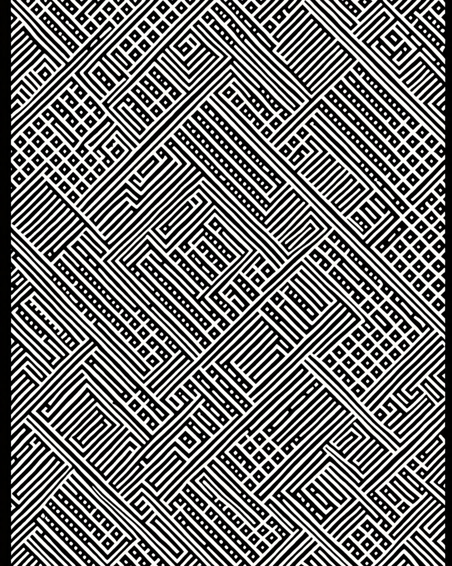 Black White Linear Maze Graphic Rug