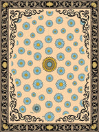 Peach Blue Daisy Scatter Border Rug