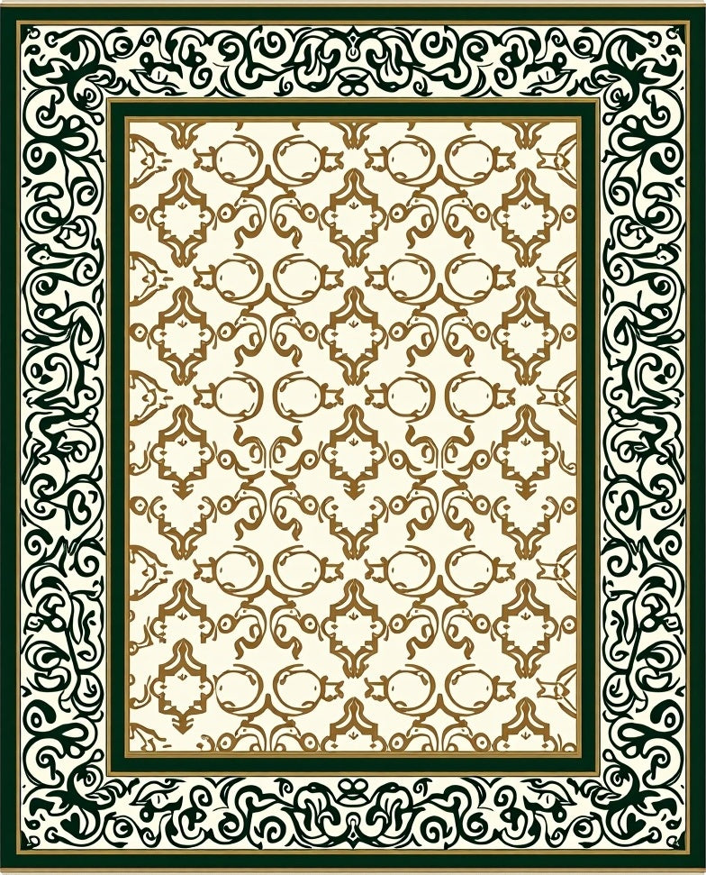 Elegant Ivory Bronze Scroll Border Rug