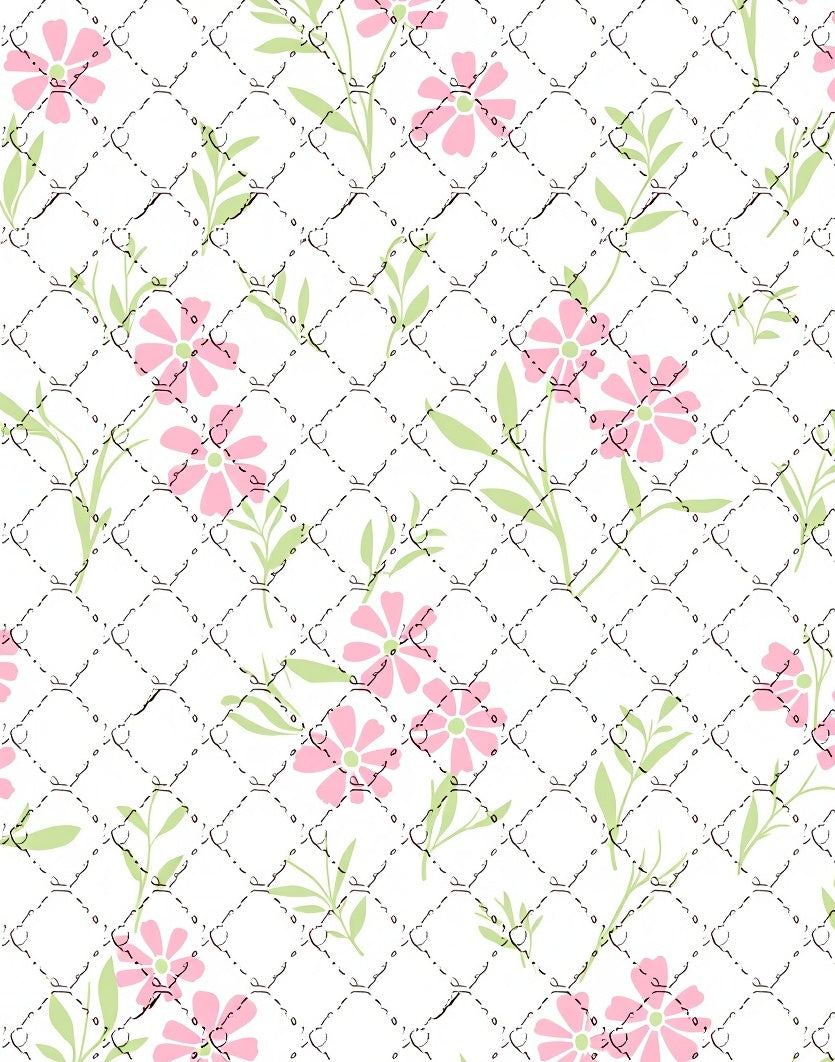 Pastel Pink Floral Quilted Lattice Rug