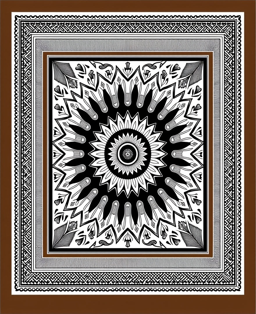 Brown Black Sunburst Floral Medallion Rug