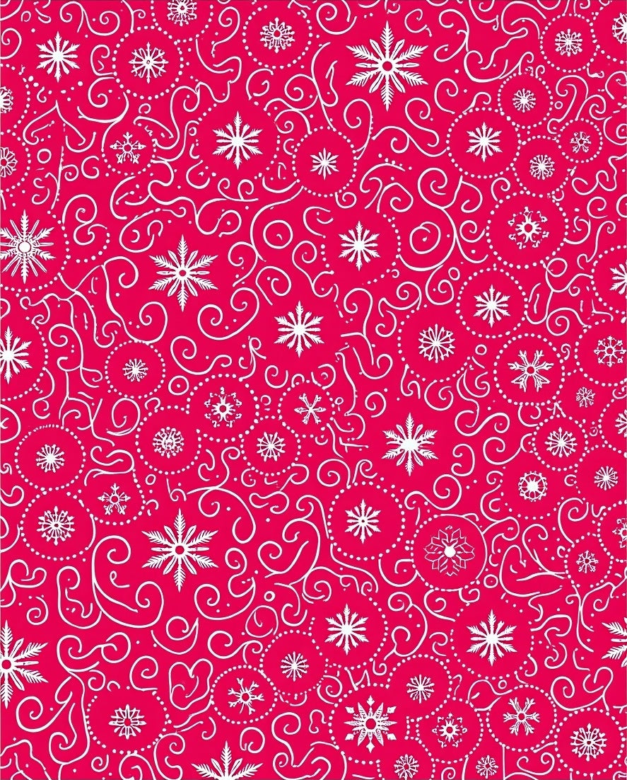 Crimson White Snowflake Swirls Rug