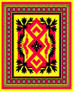 Bold Red Yellow Floral Geometric Rug