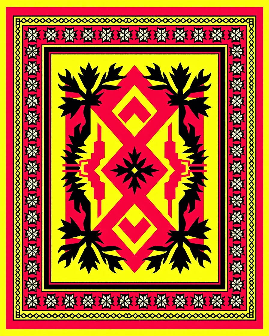 Bold Red Yellow Floral Geometric Rug