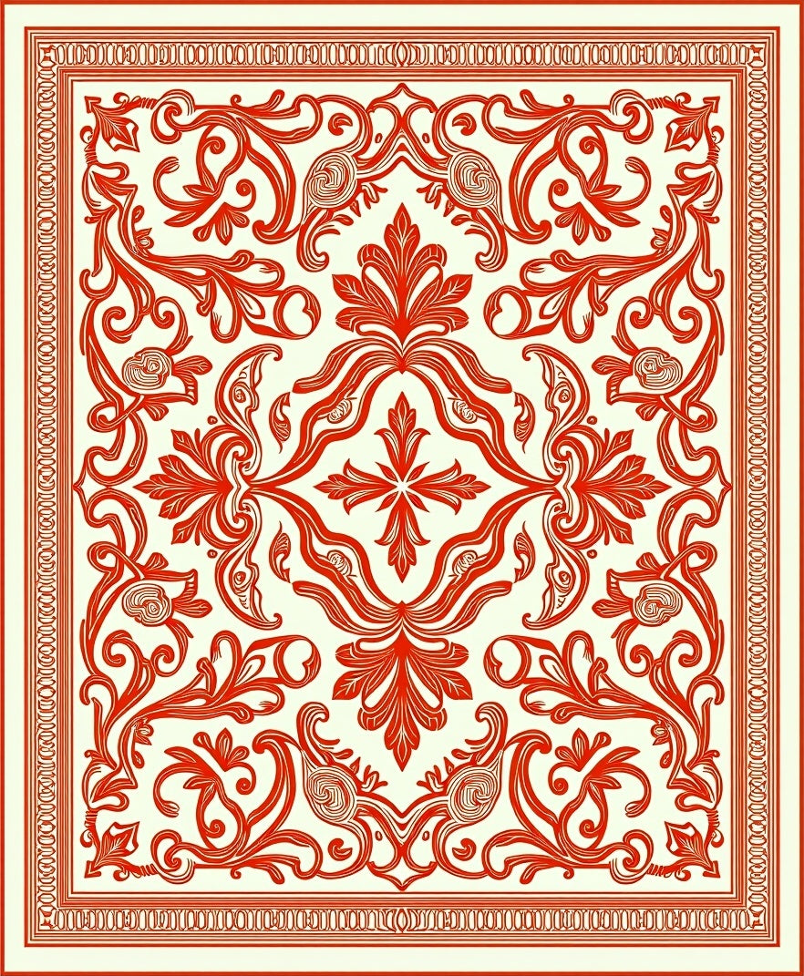 Regal Red Baroque Floral Tile Rug
