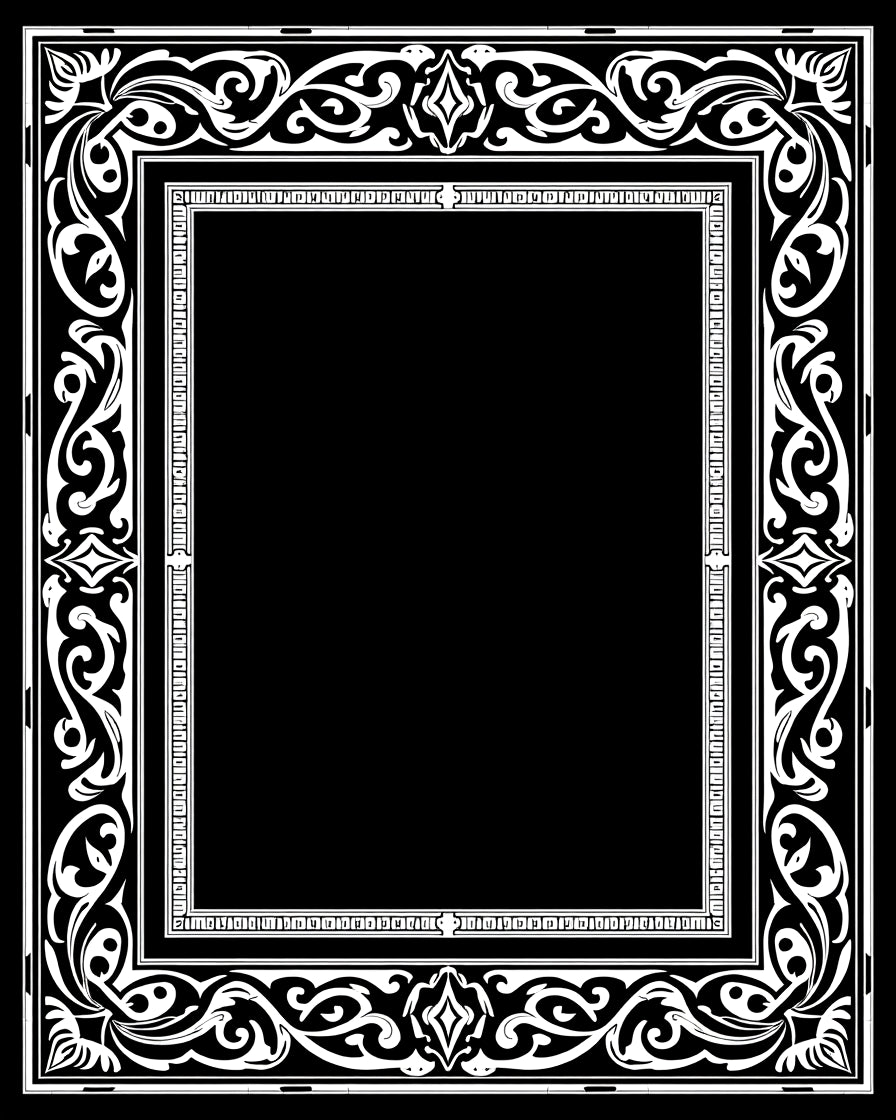 Elegant Black White Scrollwork Frame Rug