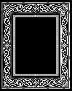 Elegant Black White Scrollwork Frame Rug