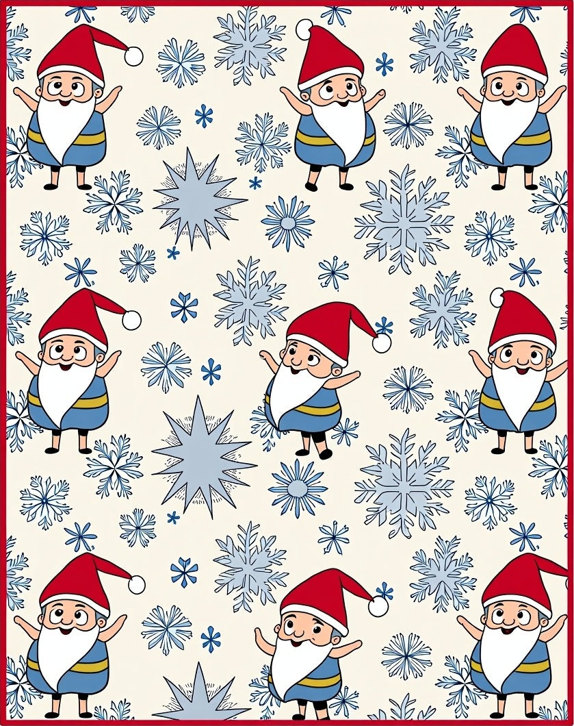 Festive Santa Snowflakes Holiday Repeating Rug