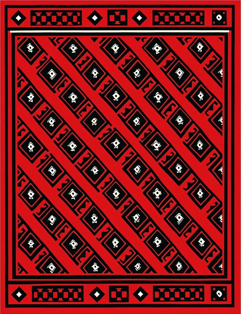 Bold Red Geometric Diamond Inlay Rug
