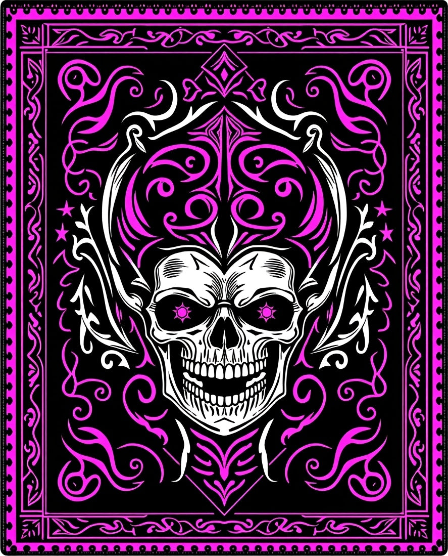 Gothic Pink Skull Tribal Swirl Rug