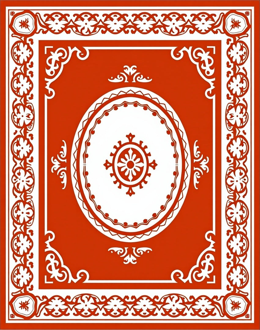Crimson and White Medallion Border Rug