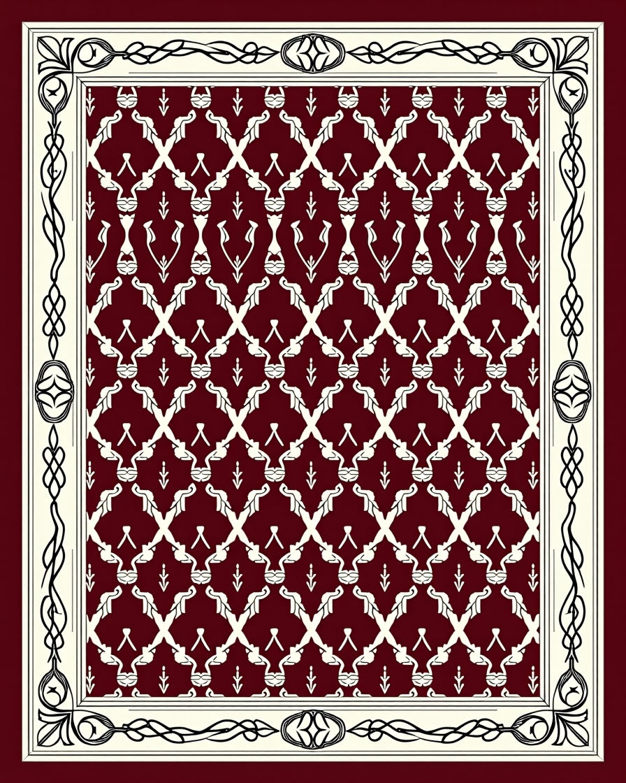 Crimson Cream Interlocking Diamond Frame Rug