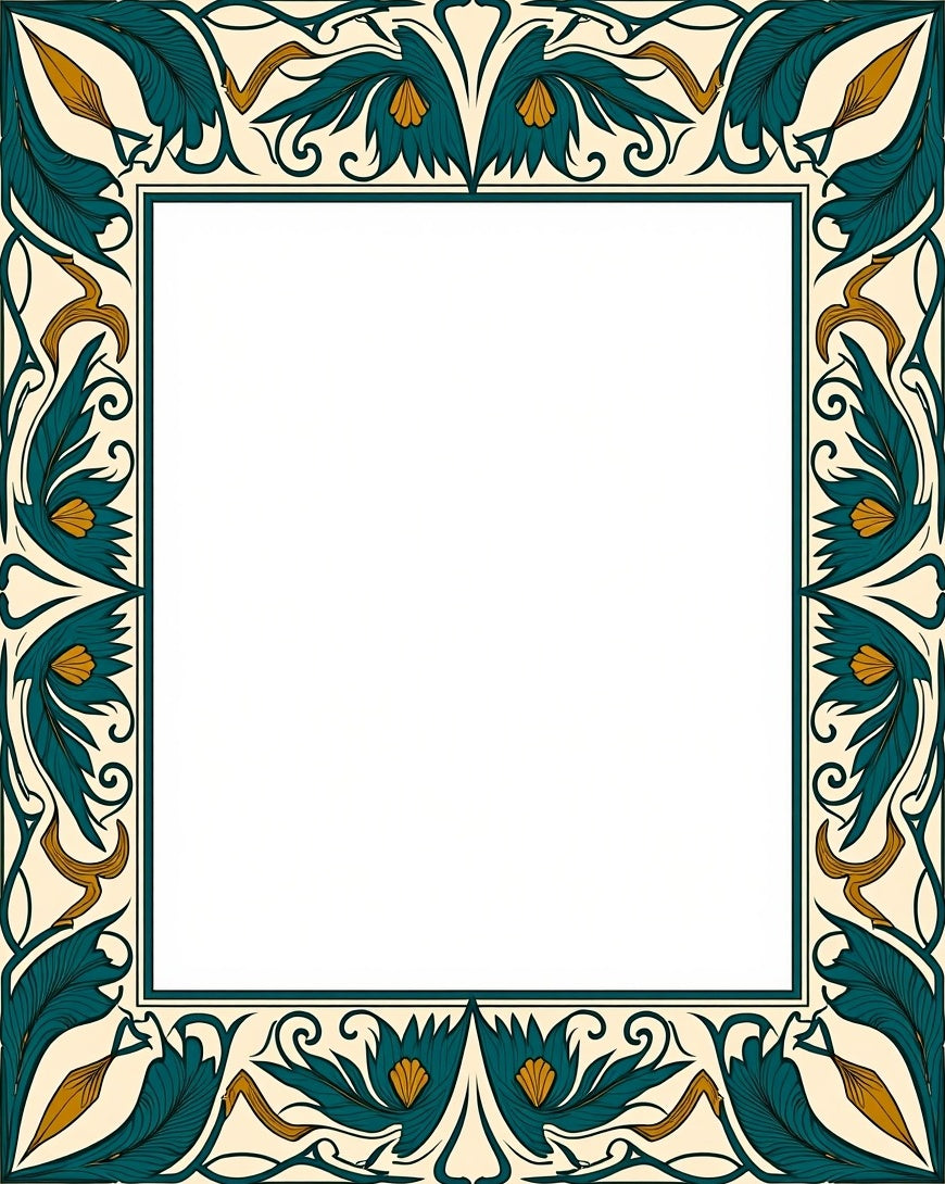 Art Nouveau Teal Floral Vine Rug
