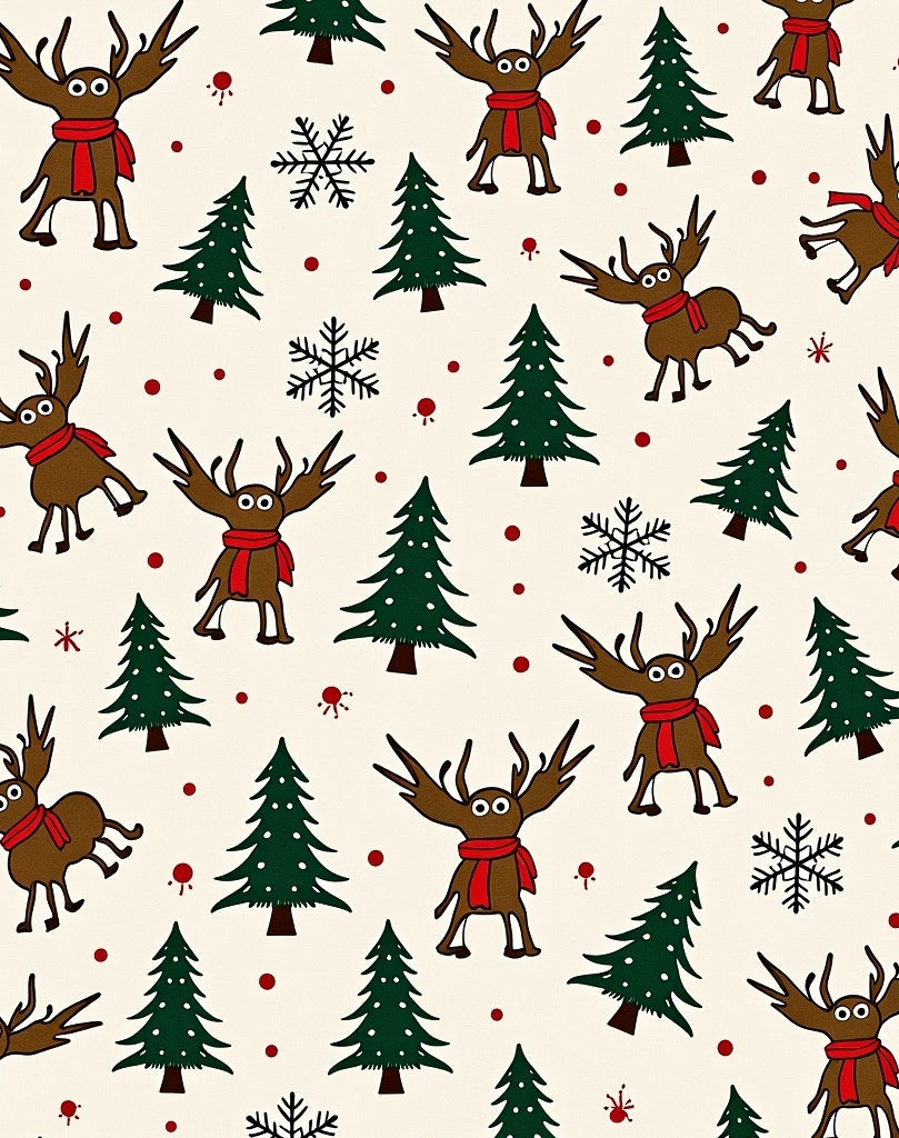 Cute Woodland Reindeer with Festive Trees Rug