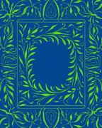 Royal Blue Green Vine Scroll Frame Rug