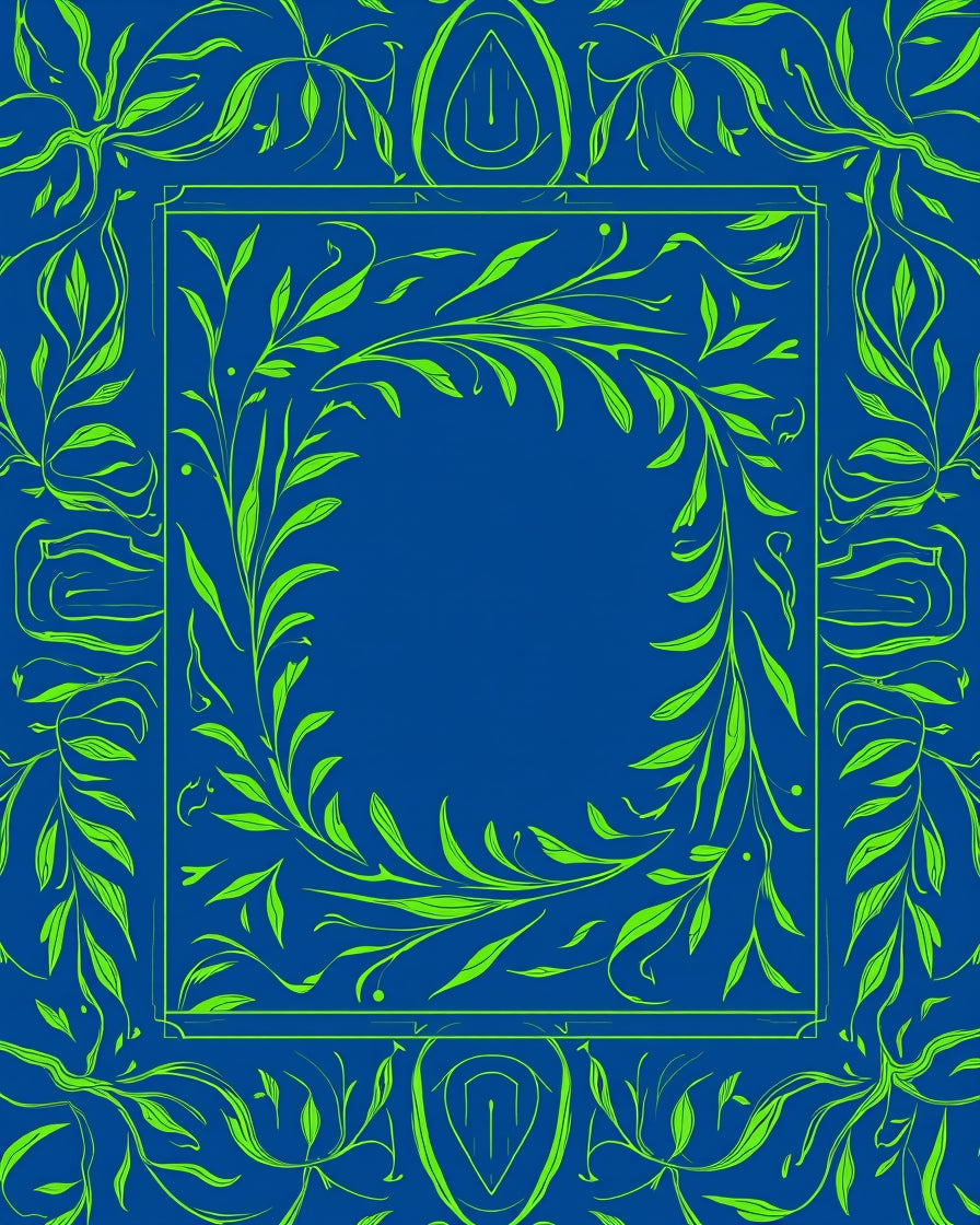 Royal Blue Green Vine Scroll Frame Rug