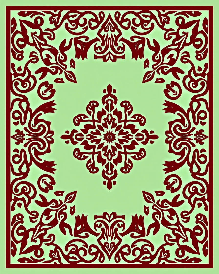 Crimson Floral Medallion Light Green Rug