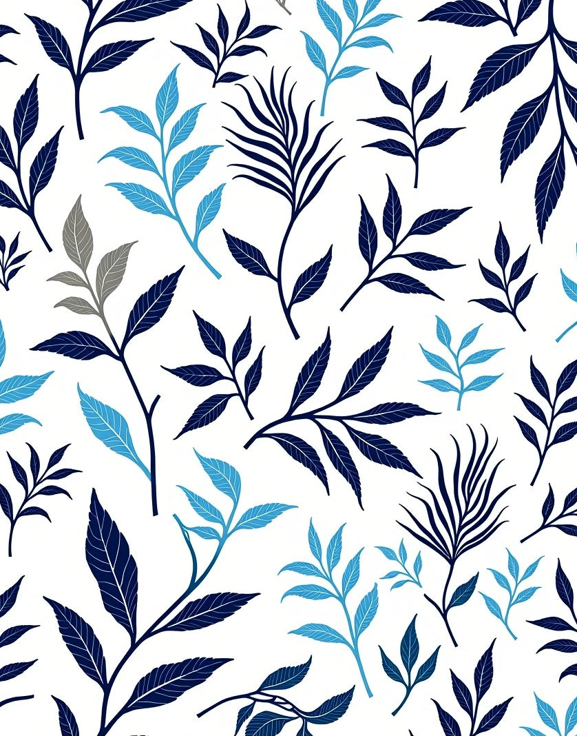 Deep Blue and Cyan Leafy Branches Rug