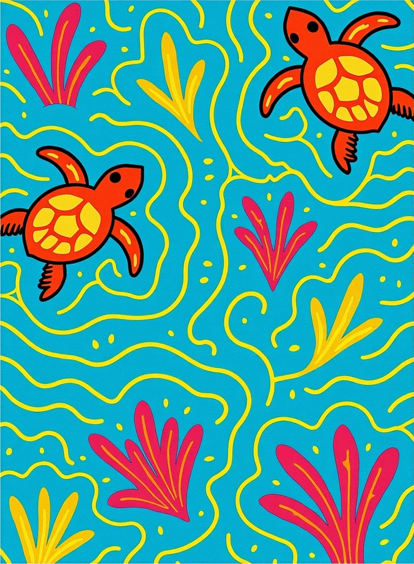 Oceanic Turtle Coral Swirls Rug