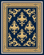 Deep Blue Gold Floral Frame Rug