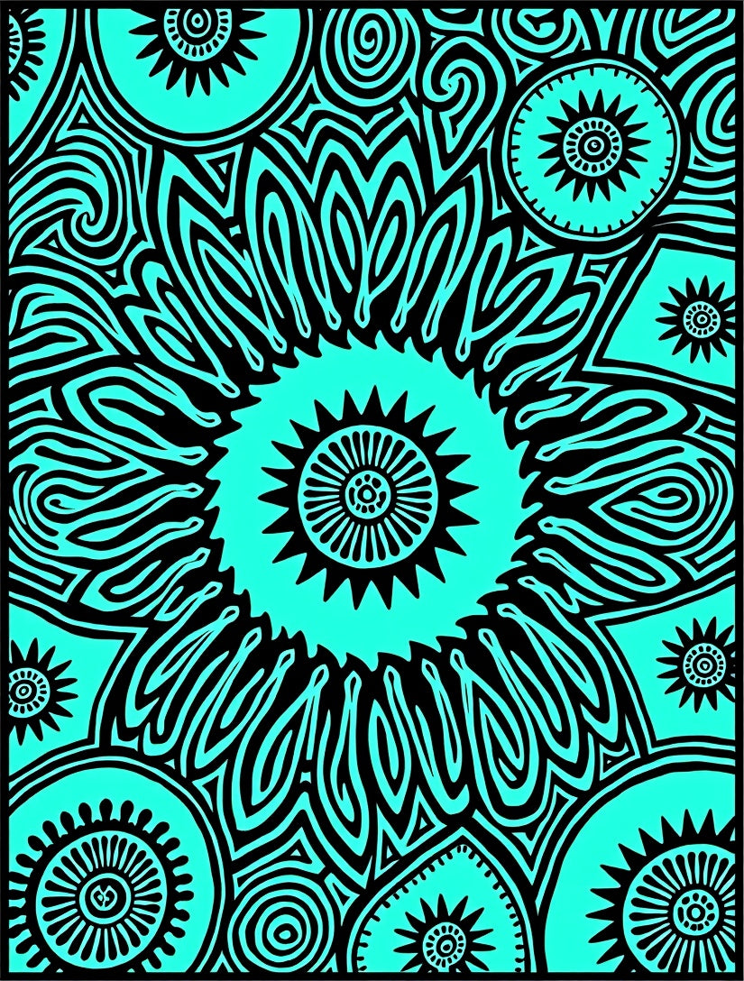 Bold Teal Radial Sunburst Medallion Rug