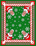 Festive Red Green Santa Snowflakes Border Rug