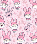 Cute Pink Bunny Characters Floral Pattern Rug