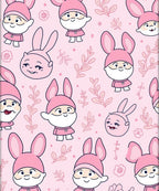 Cute Pink Bunny Characters Floral Pattern Rug