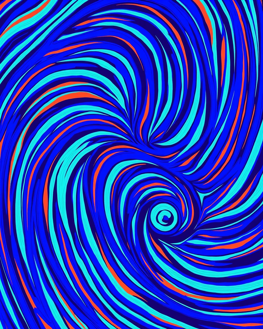 Vibrant Blue Orange Swirl Vortex Rug