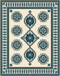 Deep Teal Arabesque Medallion Ivory Rug