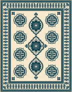 Deep Teal Arabesque Medallion Ivory Rug