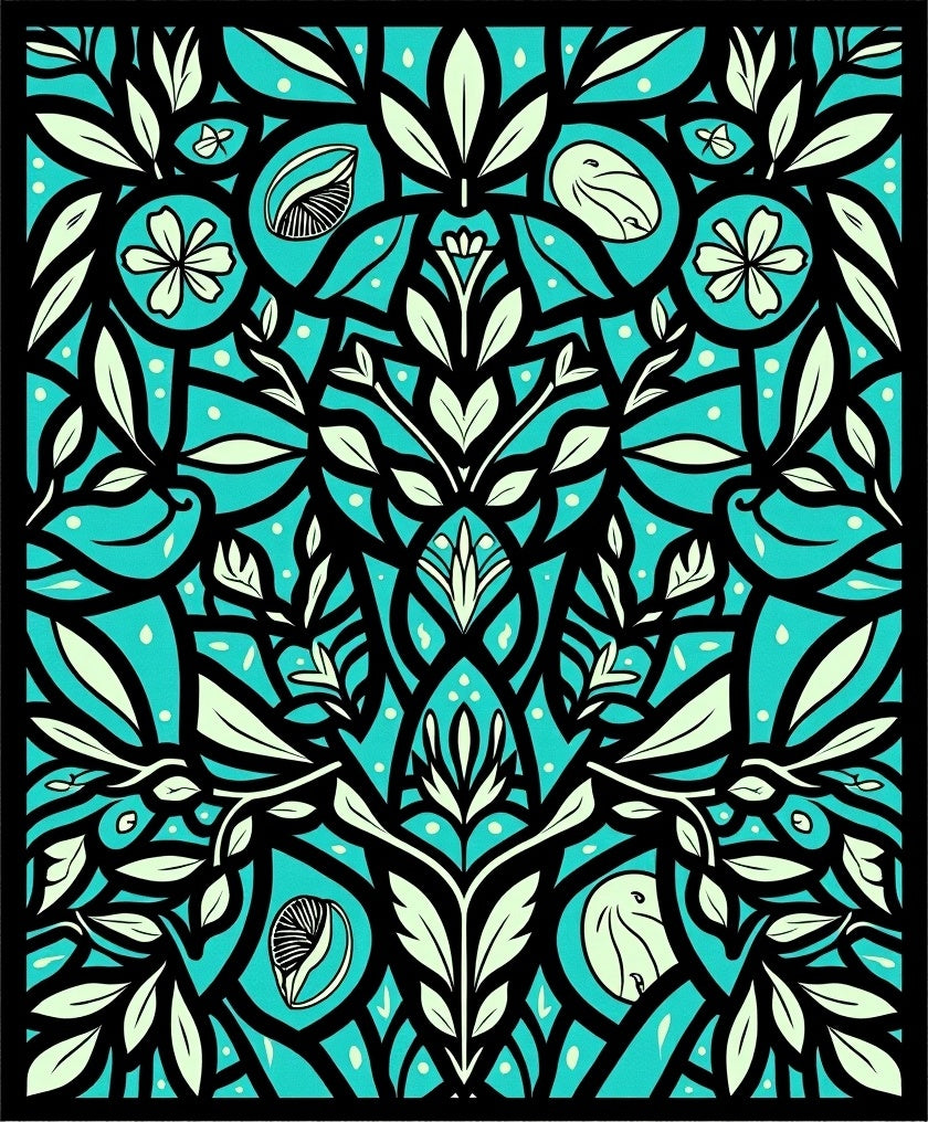 Teal Floral Symmetry Art Deco Rug