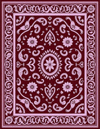 Deep Crimson Floral Scrollwork Overlay Rug