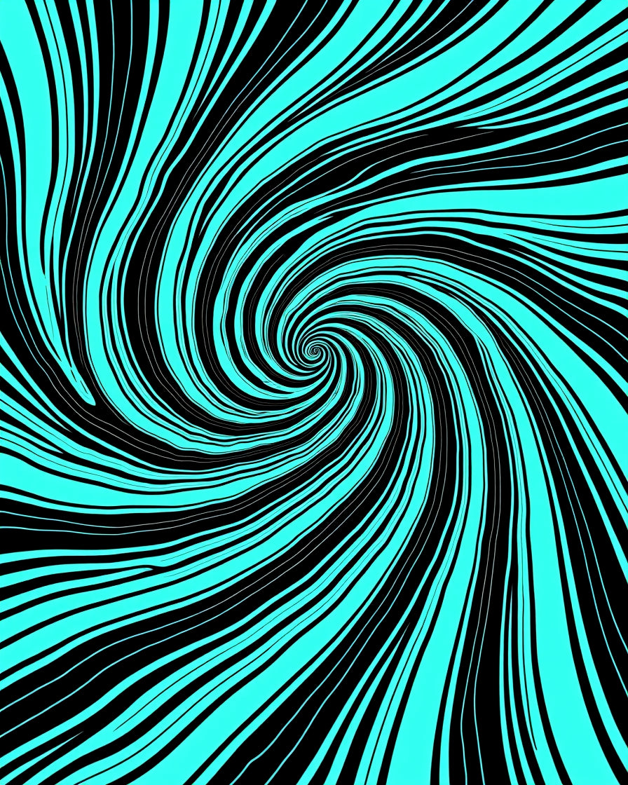 Aqua Black Swirl Hypnotic Rug