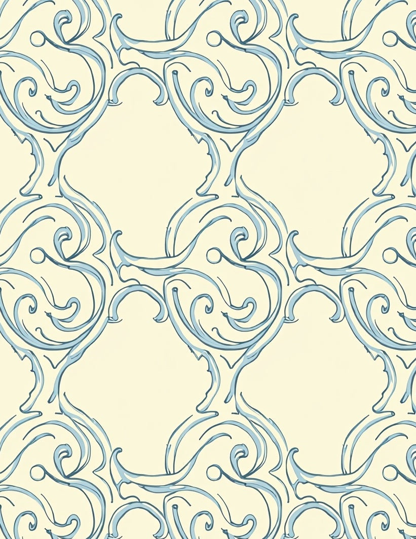 Aqua Swirl Scroll Damask Rug