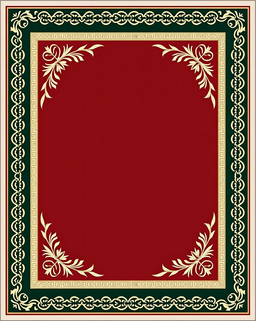Crimson Center with Golden Leaf Corners Rug