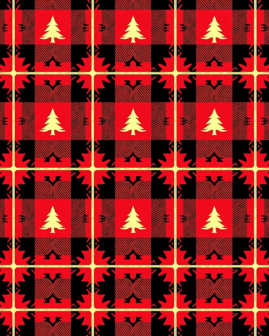 Red Black Buffalo Plaid Evergreen Tree Rug