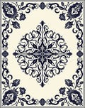 Dark Blue Floral Scrollwork Medallion Rug