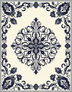 Dark Blue Floral Scrollwork Medallion Rug