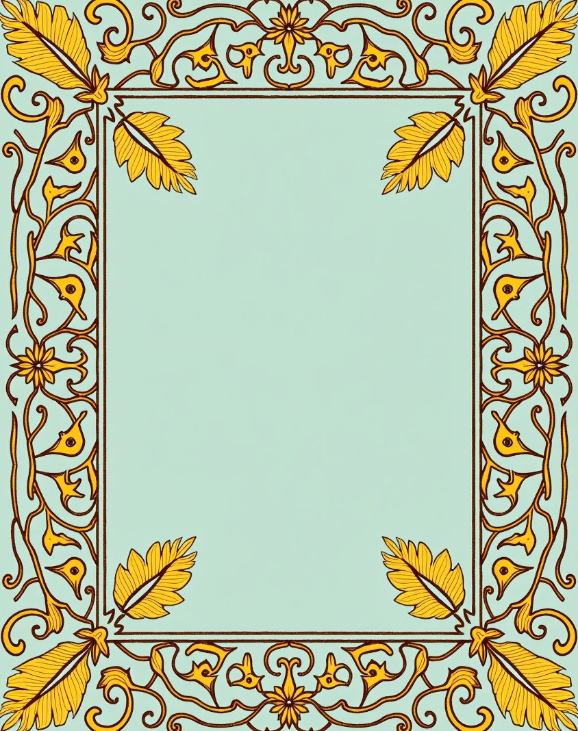 Golden Leaf Bordered Mint Rug