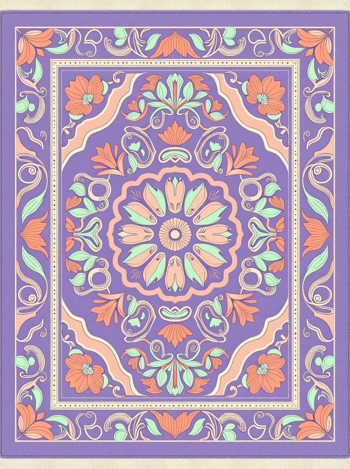 Vintage Purple Floral Art Nouveau Rug
