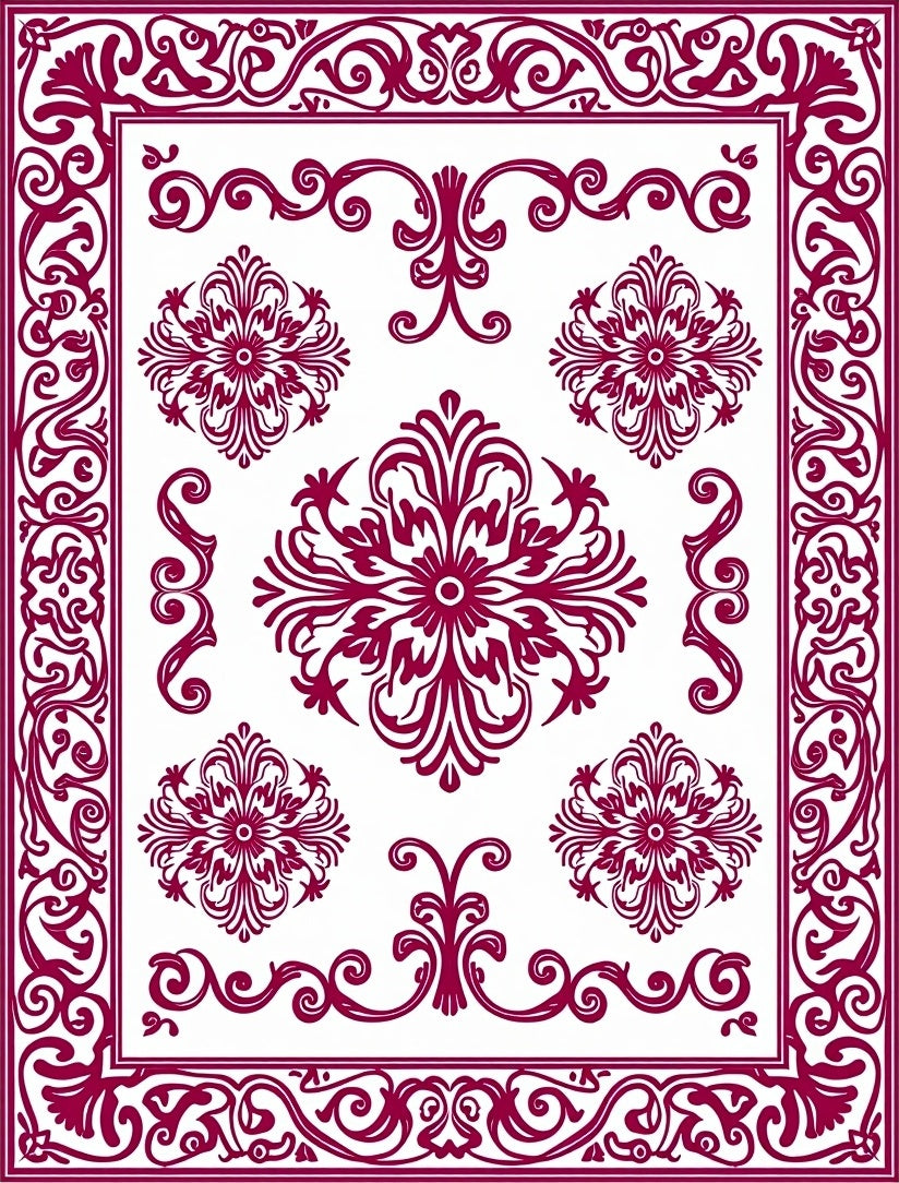 Ornate Burgundy Swirl Central Bloom Rug