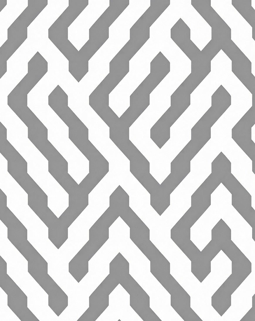 Geometric White and Gray Maze Rug